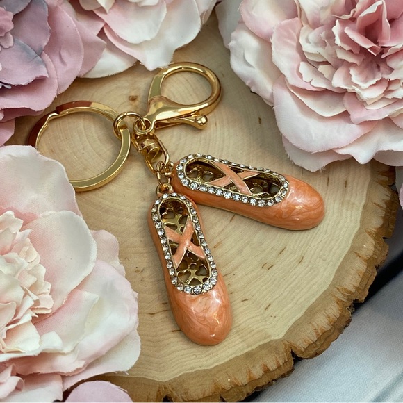 Crystal Peach Ballet Slippers Keychain Charm - Picture 4 of 7